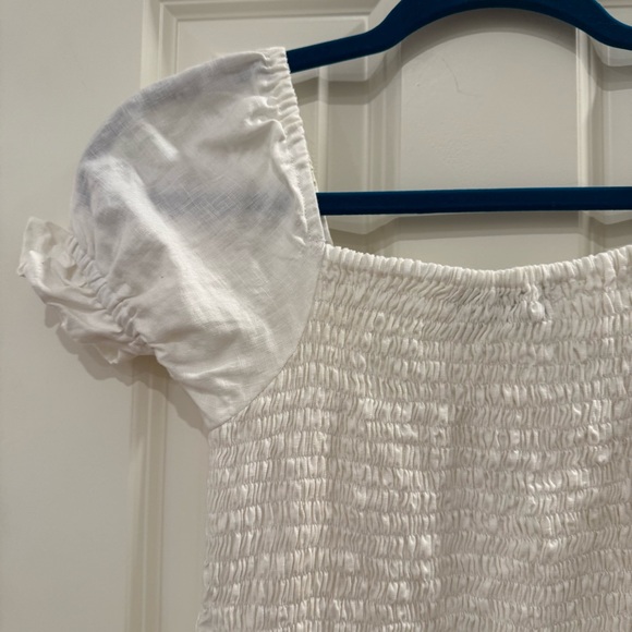 Faithfull The Brand Cette Mini Dress White size XS Linen Puff Sleeve Smocked - Picture 10 of 13